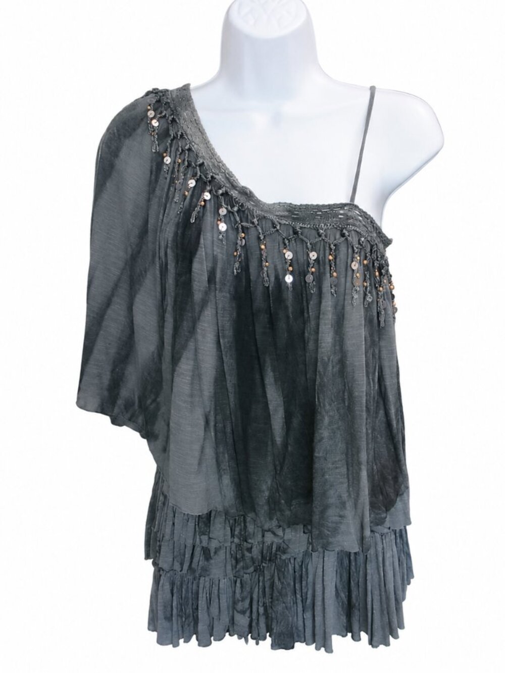 Free People Beaded One Shoulder Top Charcoal Gray | XS